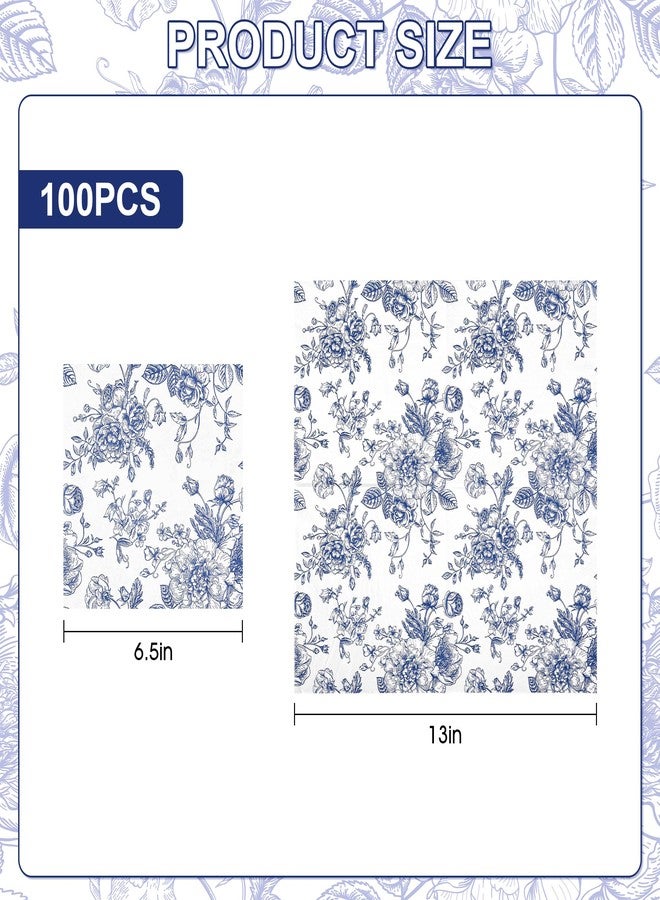 Elyxio 100 Floral Party Napkins Blue Floral Paper Napkins Vintage Bouquet Flowers Disposable Cocktail Luncheon Napkins for Garden Tea Party Birthday Party Supplies (Blue) - Image 2